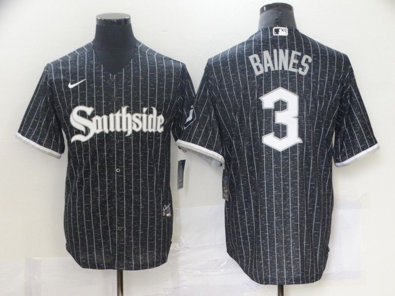 Men Chicago White Sox #3 Baines City Edition Black Game Nike 2021 MLB Jersey